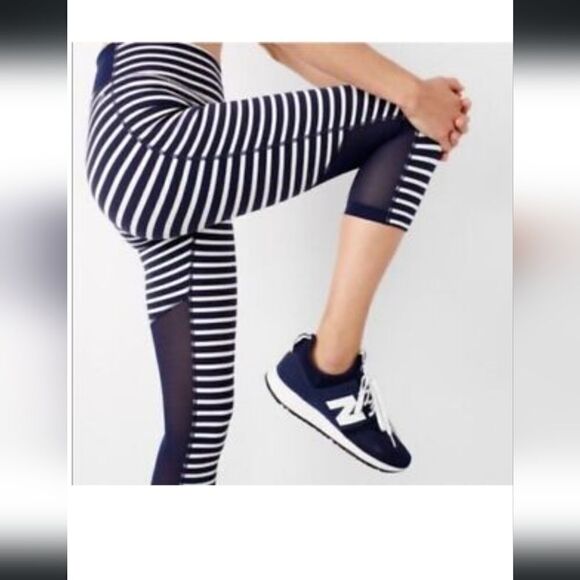 J Crew New Balance Navy White Striped Leggings Mesh - Picture 2 of 8